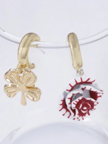 1 Pair Elegant French Floral & Leaves Design 4-Piece Earrings, Versatile For Daily Wear - 4-piece Earring Set - View 3