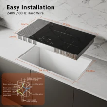30 Inch Induction Cooktop - 4 Burner Built-In Electric Stove With Bridge-SYNC, Booster, Timer & Double Lock | 9000W 220-240V Hardwired, Black Glass Top - Black - View 4