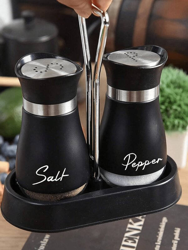 Set de 2 saleros y pimenteros, botellas de condimentos, frascos de especias de vidrio, botellas de especias lindas para picnic y barbacoa al aire libre, colores aleatorios (soporte no incluido), útiles escolares