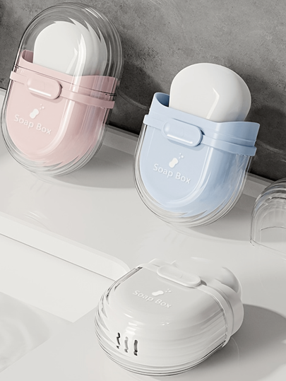 1pc Travel Soap Dish With Drain And Lid - Oval Sealed Portable Soap Box For Business Trip - Made Of Durable Material - Suitable For Halloween, Christmas Decorations - Perfect Gift For Travelers