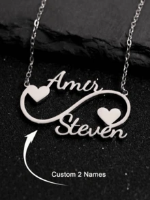 1pc 18k Gold Stainless Steel Two Names Infinity Necklace Necklace Accessory, Name Necklace, Double Name Necklace, Custom 3D Name Plate Necklace, Gold Nameplate Necklace - Multicolor - View 5