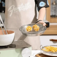 Juego de cesta de sartén de acero inoxidable con bandeja antigoteo - Colador antiadherente y fácil de limpiar, usado para hornear, freír alimentos y verduras, accesorios de cocina, un regalo imprescindible para chefs en el hogar, almacenamiento ahorrador de espacio para organizadores de cocina, idea de regalo de cocina navideña