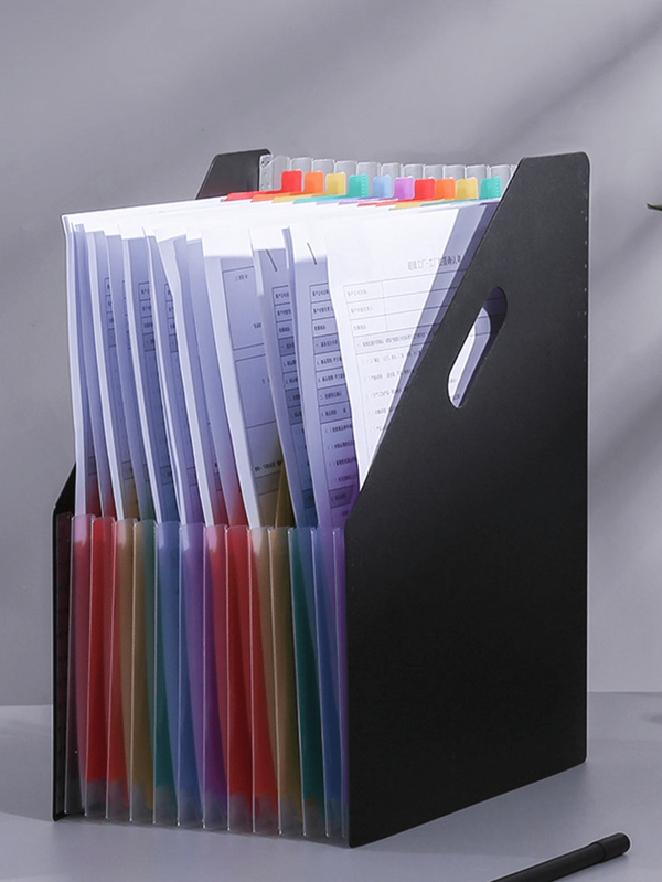 1pc A4 Slanted Upright Accordion File Folder, 13 Compartments Large Capacity Student Test Paper/Office Desktop Document Organizer, Expandable File Holder, Black/Blue/Pink/White,Back To School,School Supplies