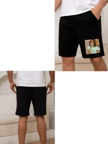 个性化印花男士夏季运动短裤，上传您的照片/图片/徽标/朋友照片，定制男士夏季运动短裤，节日礼物，周年纪念礼物，情人节/生日/派对周年纪念/音乐节定制，送给他的礼物，派对，定制/家庭聚会定制/慈善团队制服定制，夏季男士短裤 - 黑色 - 查看 3