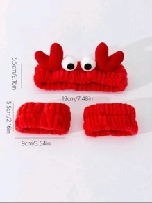 1pc/3pcs Cute Cartoon Crab Hair Band, Velvet Plush Hair Band With Big Eyes, Beauty Headband For Washing Face And Makeup. Back To School