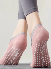 3/5 Paia di calzini da yoga multicolore, calzini sportivi antiscivolo con cinturini incrociati per pilates, balletto, danza e uso in palestra con suola in silicone, colore casuale - Multicolore - Visualizzare 3