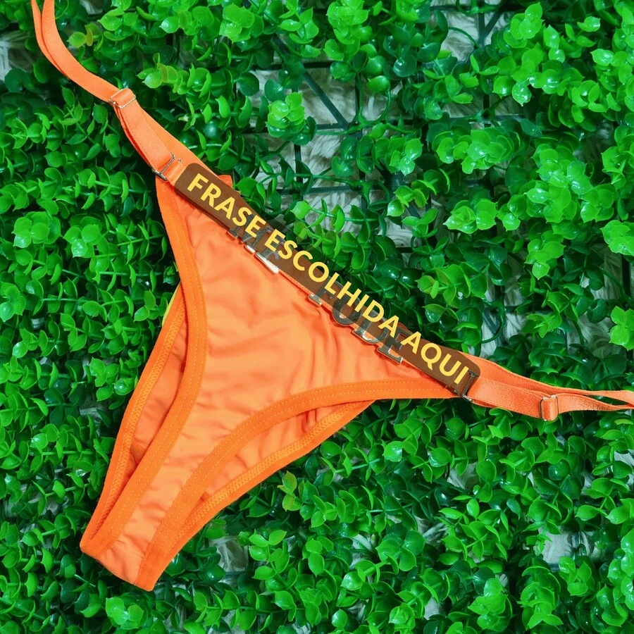 Personalized Panties Sexy Thong With Phrase Name Gold Letters Women's Lingerie Panties Immediate Shipping Romantic-French Funny Mesh Fabric Cool Breathable Elastic Simple Letter Panties Mid-Rise Boyfriend Gift - 橘色 - 查看 1