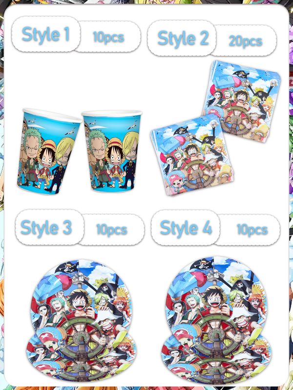 ONE PIECE 1 ensemble de décorations jetables pour fête d'anniversaire en papier : assiettes, mouchoirs, gobelets, nappes