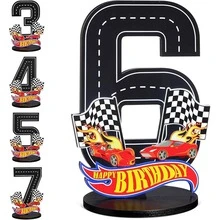 Racecar Numbers 1-9 Center Piece Decorations, Racecar Themed 9th Birthday Party Supplies, Wooden 9 Year Old Birthday Table Decor, Photo Props For 3 Years Old Boy - Black - View 14