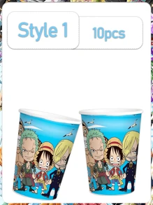 ONE PIECE 1 ensemble de décorations jetables pour fête d'anniversaire en papier : assiettes, mouchoirs, gobelets, nappes