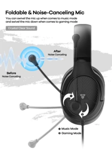 FANTECH Stereo Gaming Headset, Wired Gaming Headset With 6.5ft Cord, Noise-Proof Over Ear Headphones With Mic, LED Light, Black/White/Pink - one-size - View 6