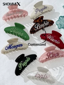 Handmade Rhinestone-Encrusted Classic Customized Logo/Name Acrylic Hair Clip, Fashionable Hair Accessory, Versatile Personalized Gift,Delicate Romance, Urban Chill,Vacay Vibe Au