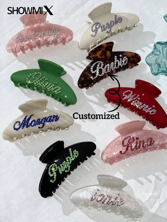 Handmade Rhinestone-Encrusted Classic Customized Logo/Name Acrylic Hair Clip, Fashionable Hair Accessory, Versatile Personalized Gift,Delicate Romance, Urban Chill