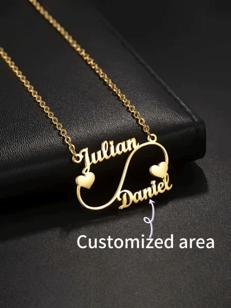 One Piece Elegant Customized Double Name Heart Pendant Necklace - Personalized Stainless Steel Chain Suitable For Casual Wear - Perfect Gift For Couples And Friends