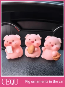 2pcs/3pcs Car Interior Cute Little Pig Ornaments, Center Console, Instrument Panel, Rearview Mirror And Other Small Pig Ornaments Decoration - one-size - View 2