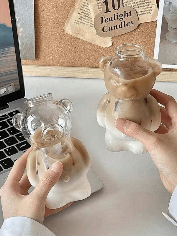 كوب قهوة زجاجي بتصميم الدب الكرتوني قطعة واحدة، هدية عيد ميلاد مضحكة للفتيات، إبداعي وجميل