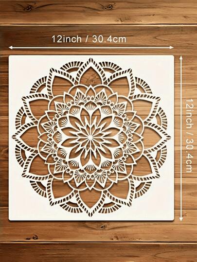 12-Inch Reusable Plastic Mandala Floral Design Template, For DIY Home Decor, Walls, Tiles, Furniture, Canvas, Flooring