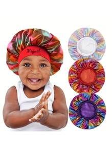 Customized Text Kids Sleeping Cap, Elastic Single Layer Laser Shower Cap, Wide Brim Children's Hat, Elastic Wide Brim Comfortable Night Cap, Lightweight Elastic Fitted With Adjustable Closure - Multicolor - View 5