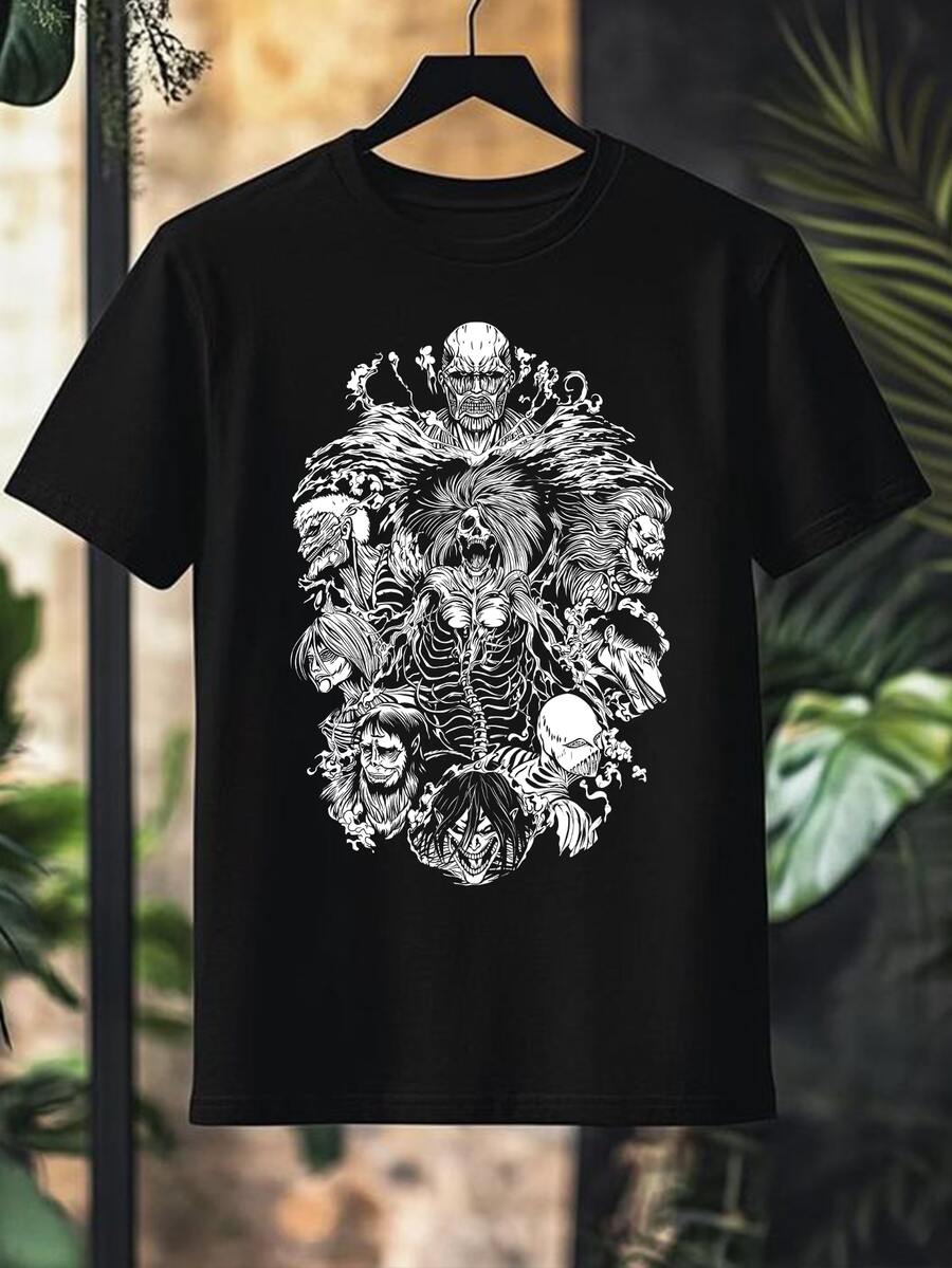 T-Shirt 9 Original Titans Shingeki Anime Manga Japan 100% Cotton Streetwear Men Women Unisex Fashion Street Punk Streat Immediate Shipping Plus Size - 黑色 - 查看 1