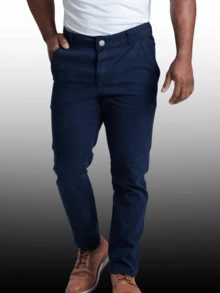 Men's Slim Tailored Twill Trousers With Elastane - Sport Fine - Navy Blue - View 1