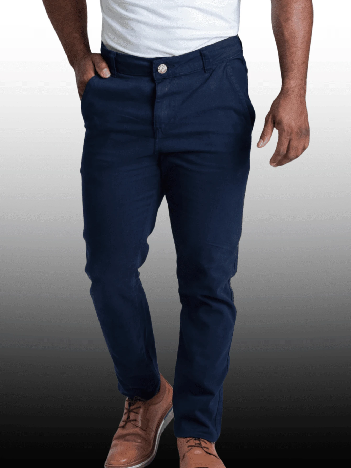 Men's Slim Tailored Twill Trousers With Elastane - Sport Fine - Navy Blue - View 1