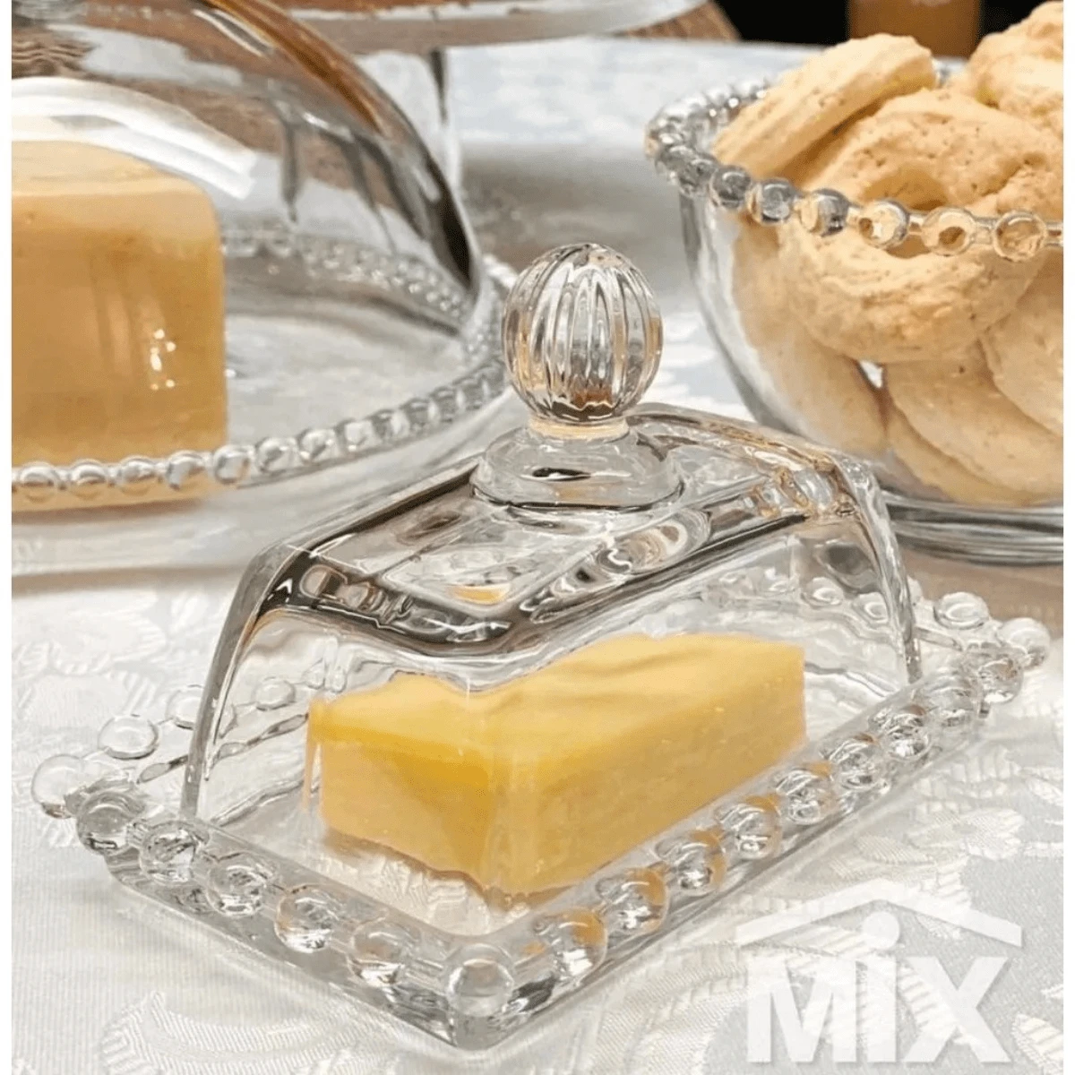 Manteigueira com Tampa Vidro Cristal Pérola 14x10x9cm - Transparente - Visão 1