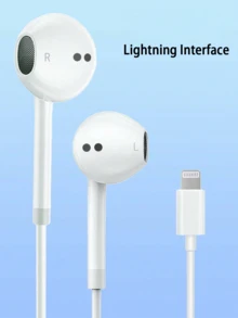 有线入耳式耳机，配备 Lightning 接口，内置遥控器，可控制音乐、通话和音量，兼容 14/13/12/11/XR/XS/X/8/7/SE/Pro/Pro Max，圣诞节/居家礼物 - 白色 - 查看 13