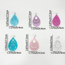 6 Pairs/Set, Fashionable Colorful Wooden Hollow Pendant Earrings, Elegant Minimalist Style - Multicolor - View 8