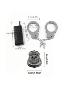 5件套警察服装套装 角色扮演 模拟警察装扮 配手铐、对讲机、徽章、警棍、口哨道具（对讲机型号随机）（手铐 新/旧版随机） - 彩色 - 查看 4