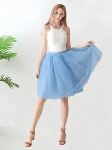 1 chiếc váy xếp ly vải tuyn dài vừa phải cạp cao dành cho nữ, có sẵn màu đen, trắng, đỏ, vàng, xanh nhạt, hồng, xanh ô liu, xanh nước biển, đỏ tía, sâm panh, xám xanh, dài 65cm, vải tuyn 4 lớp + 1 lớp lót, thích hợp cho đám cưới, tiệc tùng, biểu diễn, cosplay, sân khấu, khiêu vũ, trang phục mùa thu dành cho nữ - Nhiều màu - Xem 8