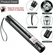 1pc Long-Range Flashlight Laser Pointer, Rechargeable USB Laser Pen Cat Toy, Adjustable Focus With Star Cap, Aluminum Alloy Body, Variety Of Star Pattern Designs, Suitable For Guidance, Engineering, Playing With Pets, Outdoor Camping And More