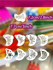 Juego de 16 piezas/set de plantillas reutilizables para pintura facial, adecuadas para maquillaje, cosplay y fiestas - Plantillas de PET para decoración de pared DIY, scrapbooking, acuarela y arte de garabatos, de vuelta a la escuela, útiles escolares - Blanco - Ver 8