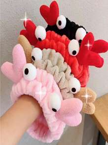 1pc/3pcs Cute Cartoon Crab Hair Band, Velvet Plush Hair Band With Big Eyes, Beauty Headband For Washing Face And Makeup. Back To School