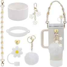 7pcs Mug Accessory Set, Includes 1pc Water Bottle Handle Strap, 1pc Silicone Mug Cover, 1pc Butterfly Straw Lid, 2pcs Butterfly And Hairball Ornaments For Mugs Glasses For 40oz.&30oz Glass Mugs Mug Accessories - Multicolor - View 16