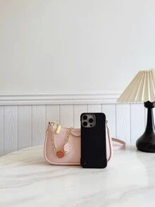 Túi đeo vai dáng baguette thời trang mới, kiểu dáng cổ điển, màu trơn, chất liệu PU chống thấm nước, họa tiết quả dâu tây, dây xích kim loại trang trí, túi xách tay thanh lịch, túi công sở, thích hợp cho du lịch, mua sắm, tiệc tùng, lễ hội. - Hồng - Xem 6