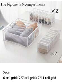 1件/3件/5件可折叠内衣收纳盒，衣柜整理盒，带分隔板，适用于胸罩、袜子、内衣，抽屉式收纳盒 - 白色 - 查看 16