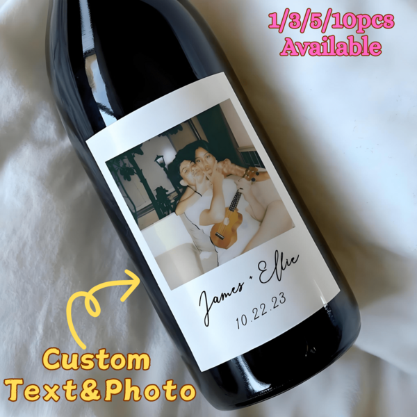 1 Stück/3 Stück/5 Stück/10 Stück personalisierte Foto Weinflaschen Etiketten, individualisierte schwarz-weiße Text Vinyl Aufkleber, wasserfeste Hochzeits-Weinetiketten, Brautjungfern Vorschlag, Trauzeugin Vorschlag, Verlobungsgeschenk, Jahrestags-Party Gastgeschenke