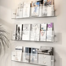 1pc Acrylic Magazine Rack Wall-Mounted Bookshelf, Document Storage Rack, Brochure Display Shelf Suitable For Waiting Room, Living Room, Office, Home - Transparent - View 5