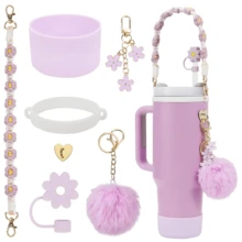 7pcs Mug Accessory Set, Includes 1pc Water Bottle Handle Strap, 1pc Silicone Mug Cover, 1pc Butterfly Straw Lid, 2pcs Butterfly And Hairball Ornaments For Mugs Glasses For 40oz.&30oz Glass Mugs Mug Accessories - Multicolor - View 15