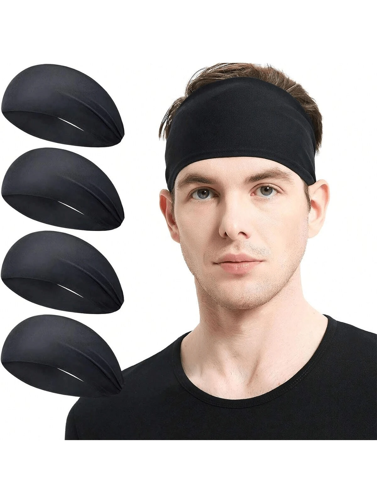 4件套男士运动头带，跑步、足球、骑行、篮球、瑜伽、健身房锻炼吸汗头带，速干发带，秋冬季女士发饰，度假装扮优雅围巾夏季穿搭 - 彩色 - 查看 1