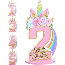 独角兽主题生日数字装饰摆件，适合1~9岁女孩，木质桌面中心装饰品，独角兽主题派对生日周年纪念装饰 - 粉色 - 查看 15