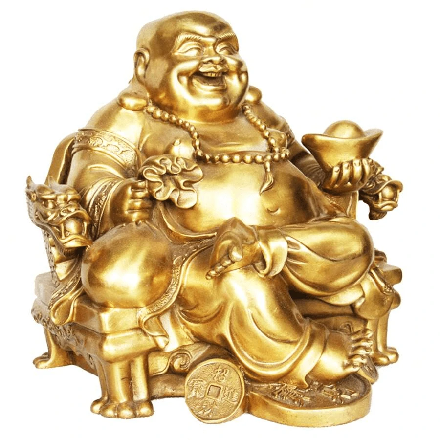 1pc Resin Laughing Buddha Statue On Dragon Chair, Indoor Use, Collectible Buddhist Sculpture, Brings Good Luck And Happiness, Suitable For All Environments, Great For Easter, And Other Holiday Gifts, Perfect Gift For Friends