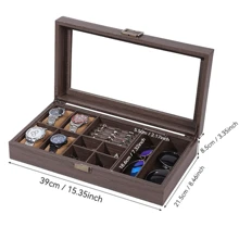 1pc Elegant Wood Grain Leather Watch Storage Box With Glass Window For Stylish Watch And Bracelet Display, Perfect For Valentine's Day, Back To School, Christmas, And New Year Gift Giving, Ideal For Watch Collectors And Fashion Enthusiasts, Organize Your Timepieces With Class And Sophistication