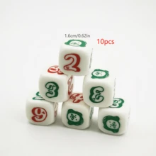 Bộ xúc xắc 5/10 viên 1.6CM D6, Bộ xúc xắc. Xúc xắc màu trắng có họa tiết màu đỏ và xanh lá cây. Thích hợp cho trò chơi trên bàn cổ điển, tiệc theo chủ đề và nhập vai. - Nhiều màu - Xem 7