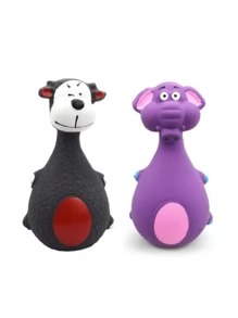 1pc Bite-Resistant Squeaky Latex Dog Toy - Adorable Cartoon Puppy Chew Toy, Essential Pet Amusement! Cartoon Style, Multicolor, Bone Shape, Details, Squeaking Function, Great For Daily Play/Training/Holiday Celebration