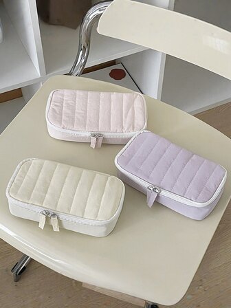 Japanese Simple Plain White Pencil Case Large Capacity Pen Bag Stationery Organizer Makeup Bag