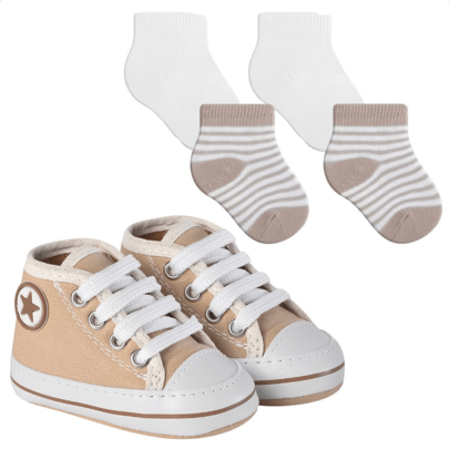 Kit Tênis Sapato Com 2 Meias Baby Winston Confortável Estiloso
