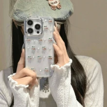 1PC Pink Cherry Pearl Transparent Phone Case Compatible With Apple 16Promax Anti Drop 17Promax/15/14/13/12/11/16E Dropper Phone Protective Case - Pink Cherry - View 4