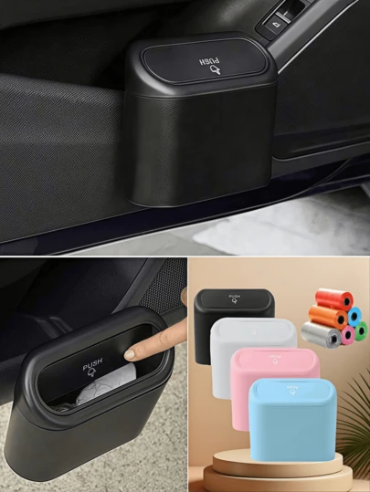 Upgraded Thicker Mini Desk Trash Can, Multifunctional Storage Box, Elegant Design, Leak-Proof With Lid, Suitable For Car, Office, Living Room, Bedroom, Variety Of Colors Available