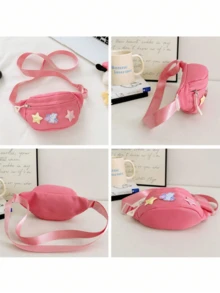 1个拉链封口卡通青少年腰包，尼龙斜挎包，星形图案 - A - 查看 5